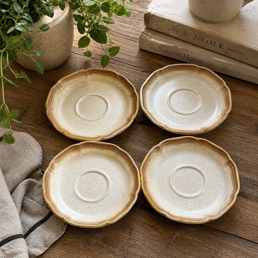 VTG Mikasa Whole Wheat E8000 Saucers Set of 4 Japan Stoneware EUC Unused